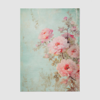 Papier Mousseline Grand motif de fleur rose grunge sur fond aqua