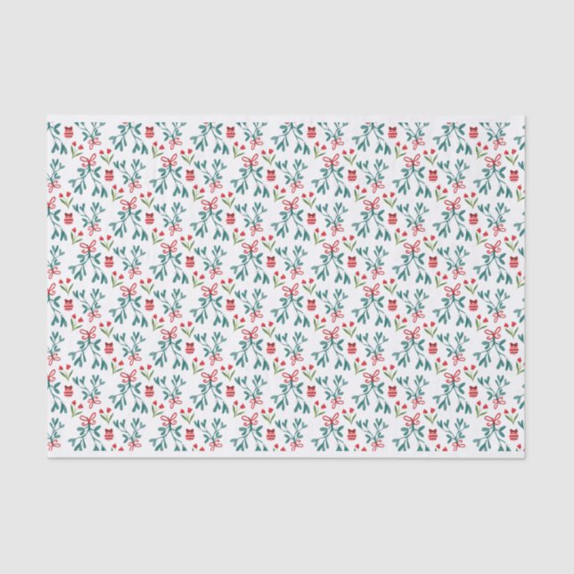 Papier Mousseline Grand Motif traditionnel vert et rouge (Recto)