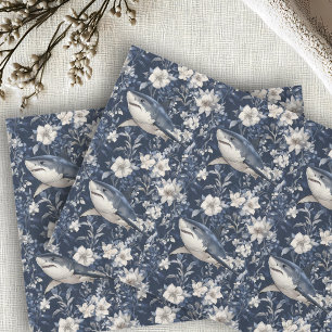 Papier Mousseline Grand Requin Blanc Fleurs Florales