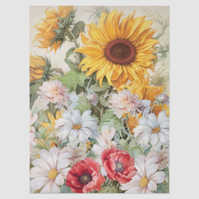 Papier Mousseline Grand tournesol & Populations Bouquet Découpage (Recto)