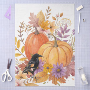 Papier Mousseline Grande aquarelle Chute Fleur sauvage Citrouilles &
