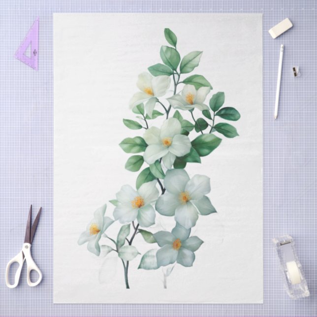 Papier Mousseline Grande aquarelle élégante Découpage Jasmin (Artisanat)