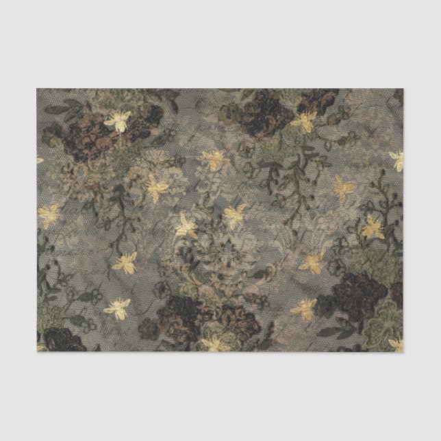 Papier Mousseline Grande dentelle noire en or Bee (Recto)