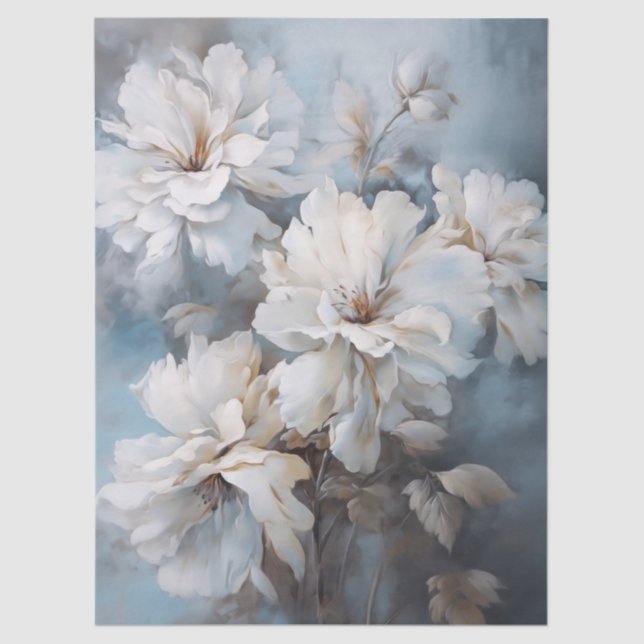 Papier Mousseline Grande Ethérée Blanc Bouquet Floral Découpage (Recto)