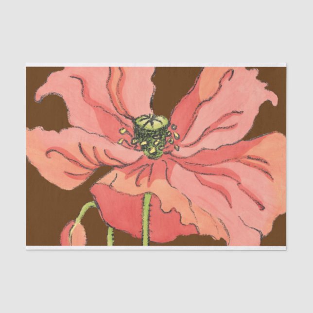 Papier Mousseline Grande Fleur rose avec Arrière - plan rouge profon (Recto)