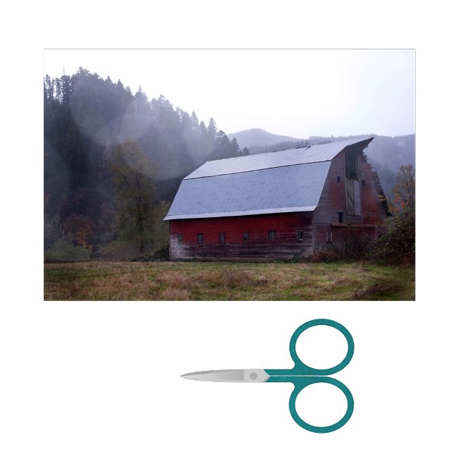 Papier Mousseline Grande grange rouge Patinée avec une forêt humide (Créateur téléchargé)