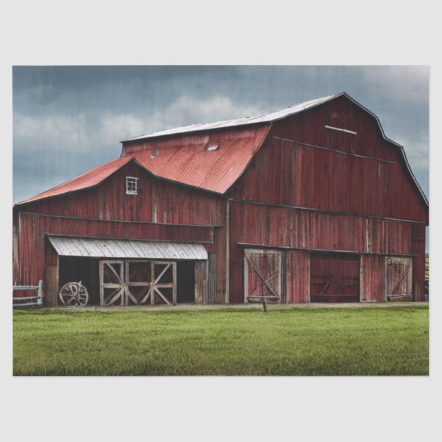 Papier Mousseline Grande Grange Rouge Sous Ciel D'Orage (Recto)