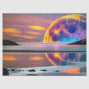 Papier Mousseline Grande lune colorée s'élève au-dessus de l'eau - r