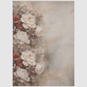 Papier Mousseline Grande Vintage inspirée Élégante Roses Rouge & Bla
