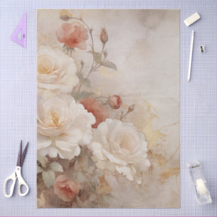 Papier Mousseline Grande Vintage inspirée Élégante Roses Rouge & Bla