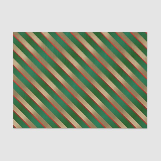 Papier Mousseline Grandes diagonales or, vert et rouge (Recto)