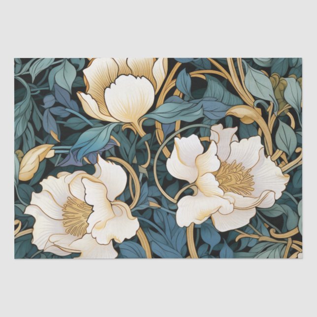 Papier Mousseline Grandes Fleurs William Morris Papier Tissu Inspiré (Recto)