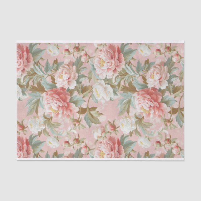 Papier Mousseline Grandes pivoines rose pâle sur Arrière - plan rose (Recto)