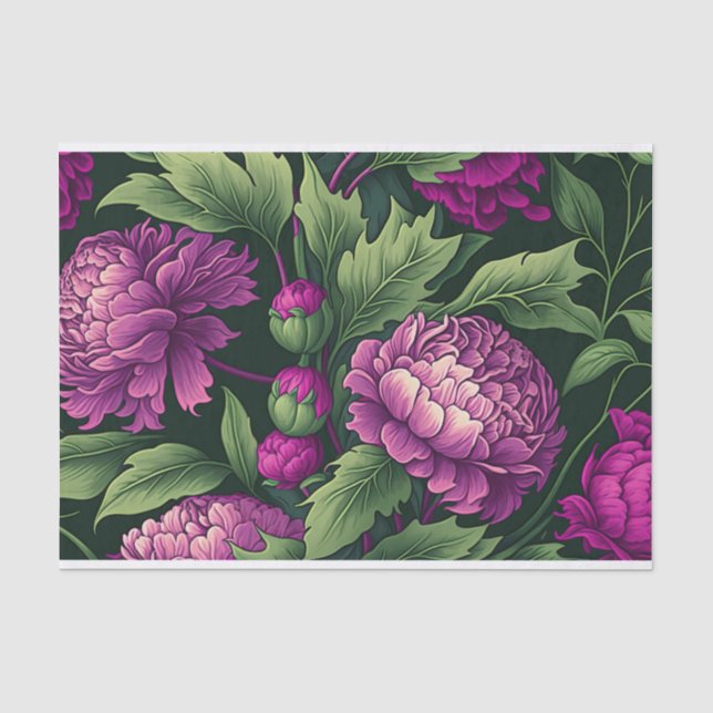 Papier Mousseline Grandes pivoines roses Feuilles verts Découpage Ca (Recto)