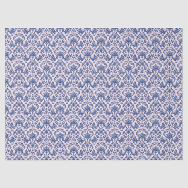 Papier Mousseline Grandmillennial Noël rose et bleu Damas (Recto)