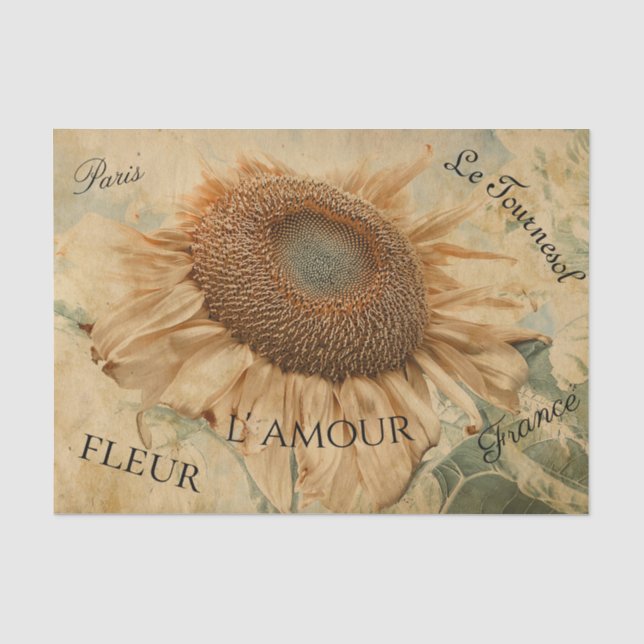 Papier Mousseline Grands Tournesols Jaunes Decoupage de Style Vintag (Recto)