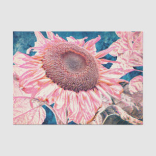 Papier Mousseline Grands Tournesols Vintage Rose Bleu Sarcelle Décou