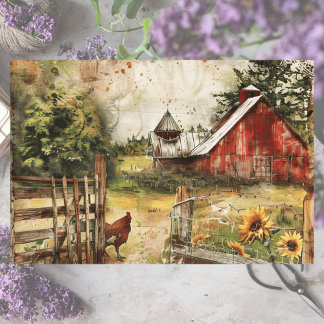 Papier Mousseline Grange agricole avec découpage de poulet