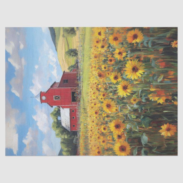 Papier Mousseline Grange rustique et terrain de tournesol peinture d (Recto)