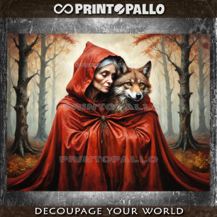Papier Mousseline Granny roux chapeau avec le loup