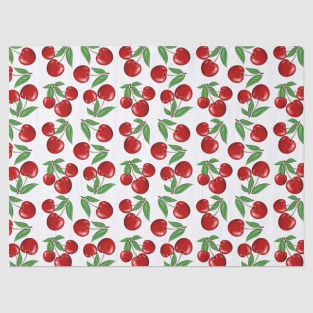 Papier Mousseline Graphique de cerises rouges sur tout le Motif (Recto)