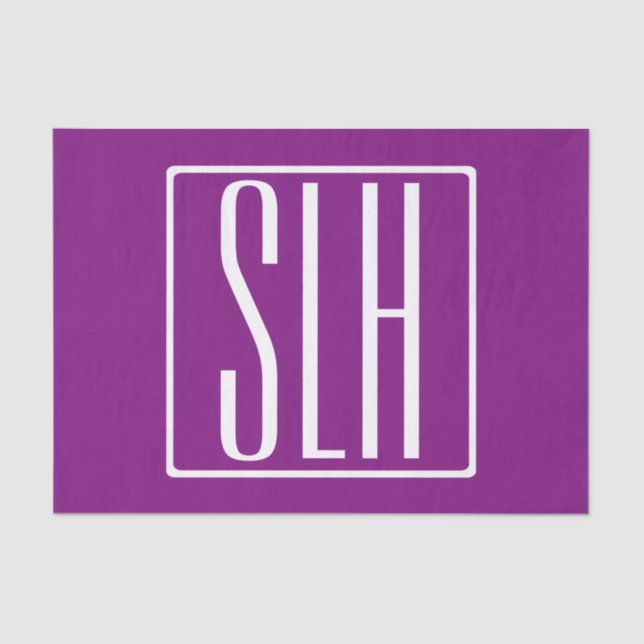 Papier Mousseline Gras moderne 3 initiales Monogramme | Blanc et pou (Recto)