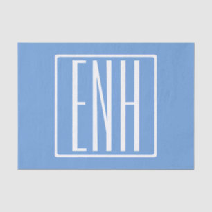 Papier Mousseline Gras moderne 3 initiales Monogramme Bleu doux
