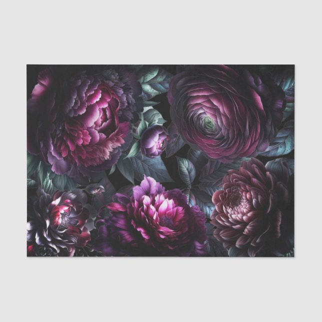 Papier Mousseline Gras Moody Flowers Black Enchanted Floral Mariage (Recto)