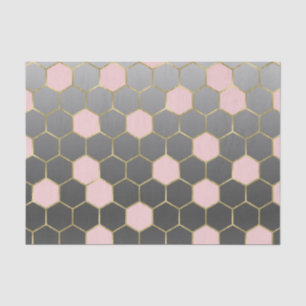 Papier Mousseline Gray rose et or Hexagon moderne Glam