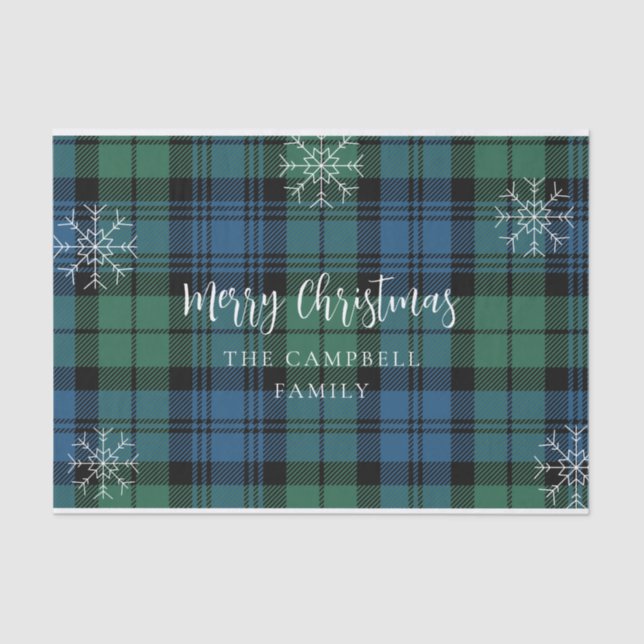 Papier Mousseline Green Blue Plaid Rustique Campbell Tartan (Recto)