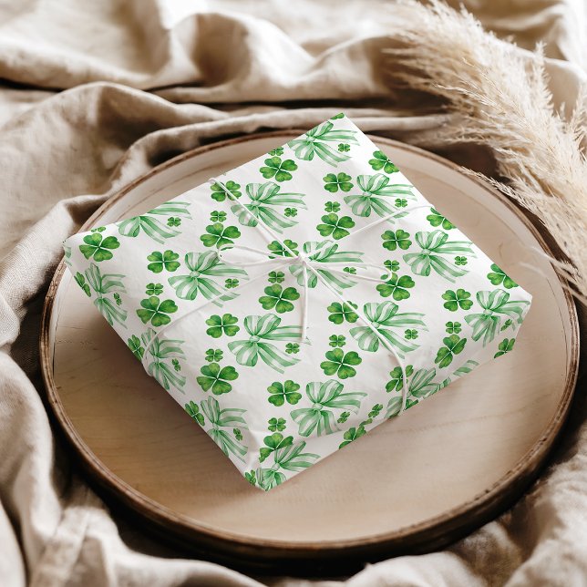 Papier Mousseline Green Bow Four Leaf Clover St. Patrick's Day (Green Bow Four Leaf Clover St. Patrick's Day Tissue Paper)