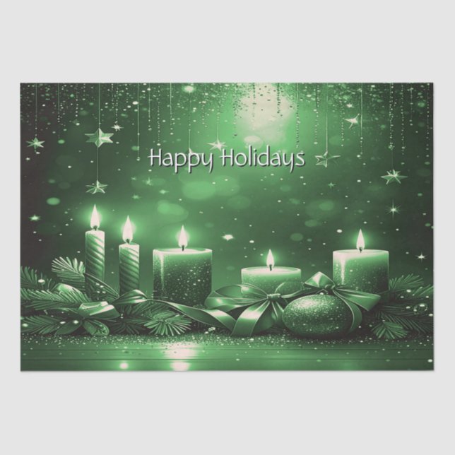 Papier Mousseline Green Candles Christmas Holiday Tissue Paper (Recto)