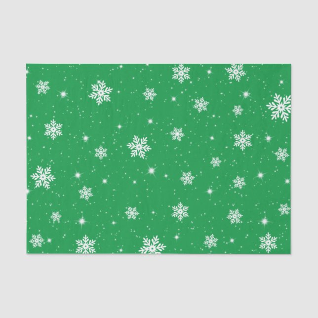 Papier Mousseline Green Christmas Stars Snowflakes Motif (Recto)