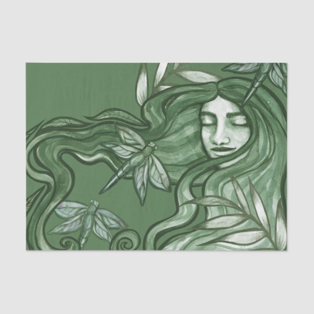 Papier Mousseline Green Dragonfly Goddess Art Dragonflies            (Recto)