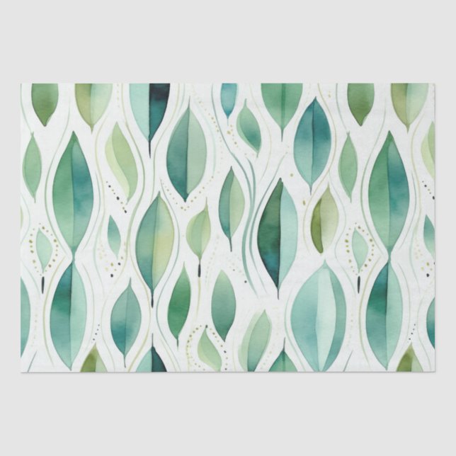 Papier Mousseline Green Glam Gold Feuilles Abstrait (Recto)