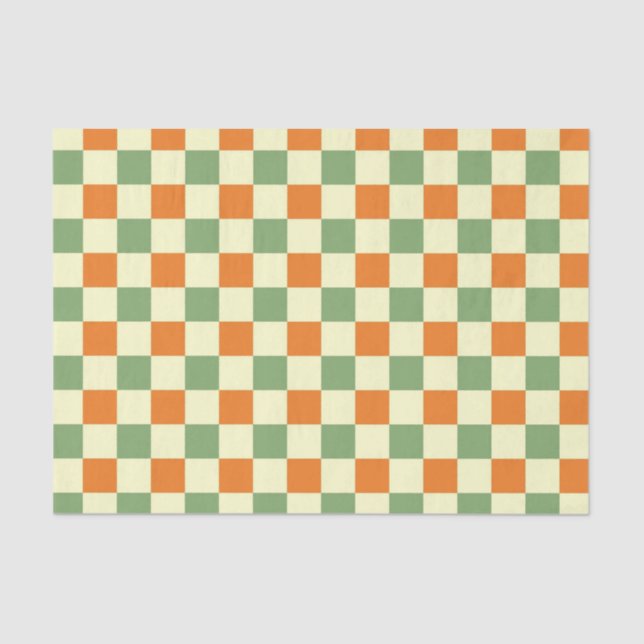Papier Mousseline Green Orange Brown À damiers En vichy Motif (Recto)