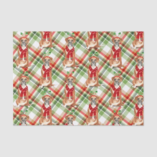 Papier Mousseline Green Plaid et Noël Boxer Amoureux des chiens Holi (Recto)