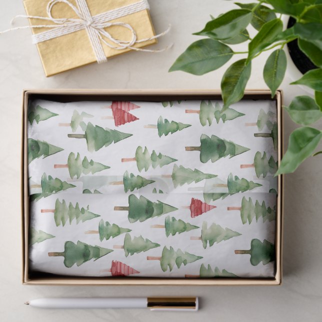 Papier Mousseline Green Red Christmas Trees (Cadeau)