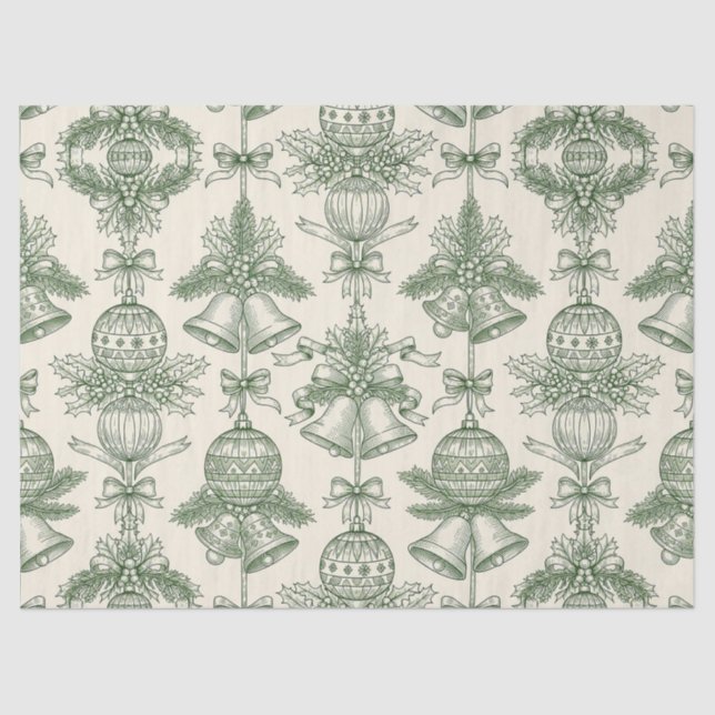 Papier Mousseline Green Toile Christmas Bells & Ornaments Pattern (Recto)