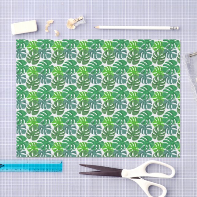 Papier Mousseline Green Tropical Botanical Monstera Feuille Motif (Artisanat)