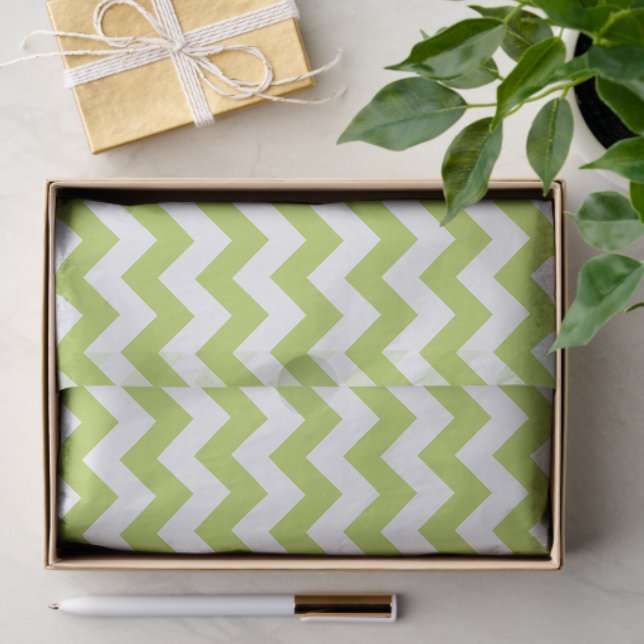 Papier Mousseline Green Zigzag, Green Chevron, Motif géométrique (Cadeau)