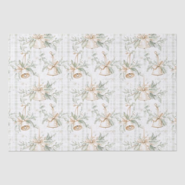 Papier Mousseline Greenery Foliage Pine Twigs Golden Bells Christmas (Recto)