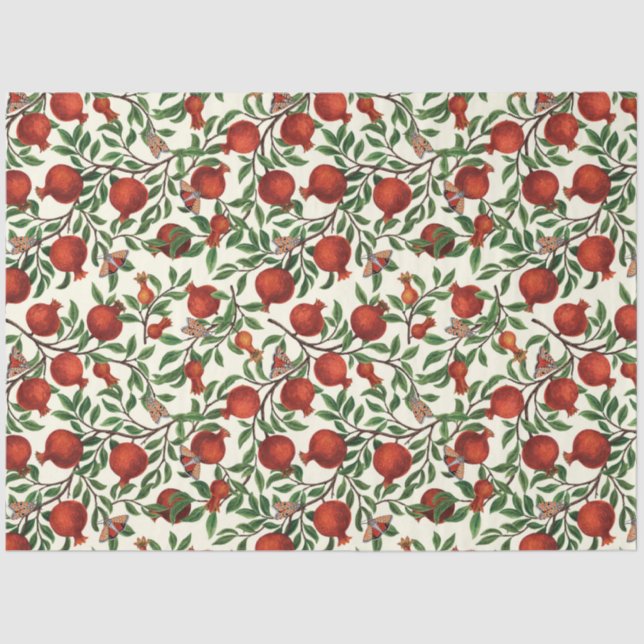 Papier Mousseline Grenades et papillons Bella sur blanc (Recto)