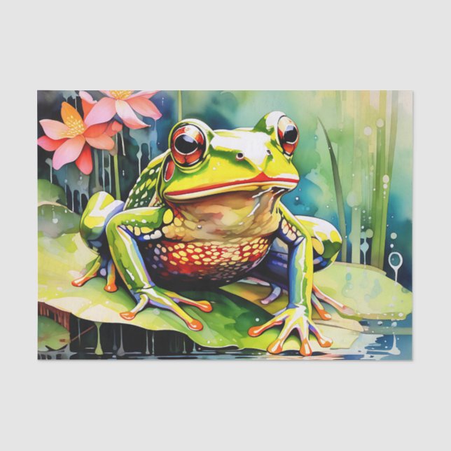 Papier Mousseline Grenouille aquarelle vive (Recto)