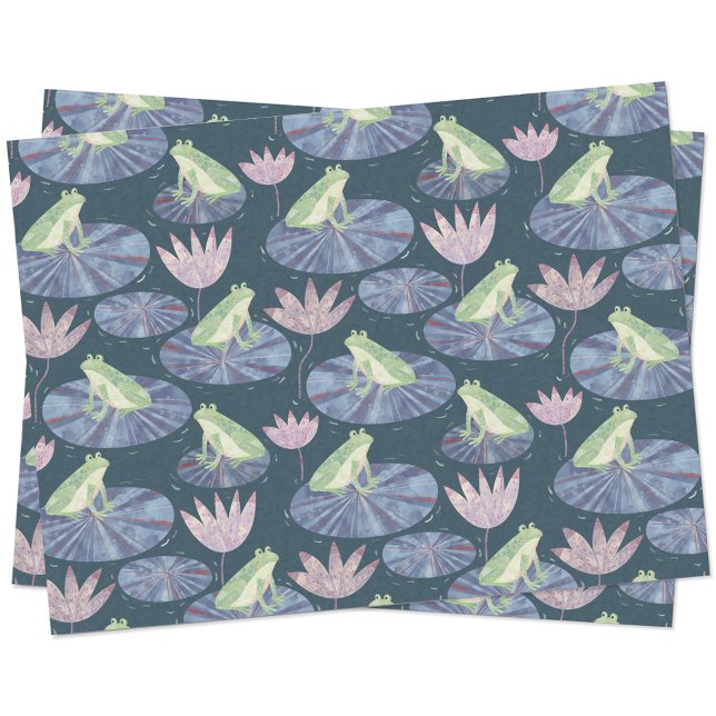 Papier Mousseline Grenouille sur un étang de nénuphars (Frogs on lily leaves pattern tissue paper)