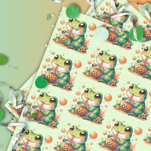 Papier Mousseline Grenouille verte Boire Orange Boba Motif