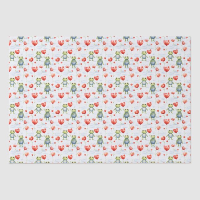 Papier Mousseline Grenouilles et fleurs rouges (Recto)
