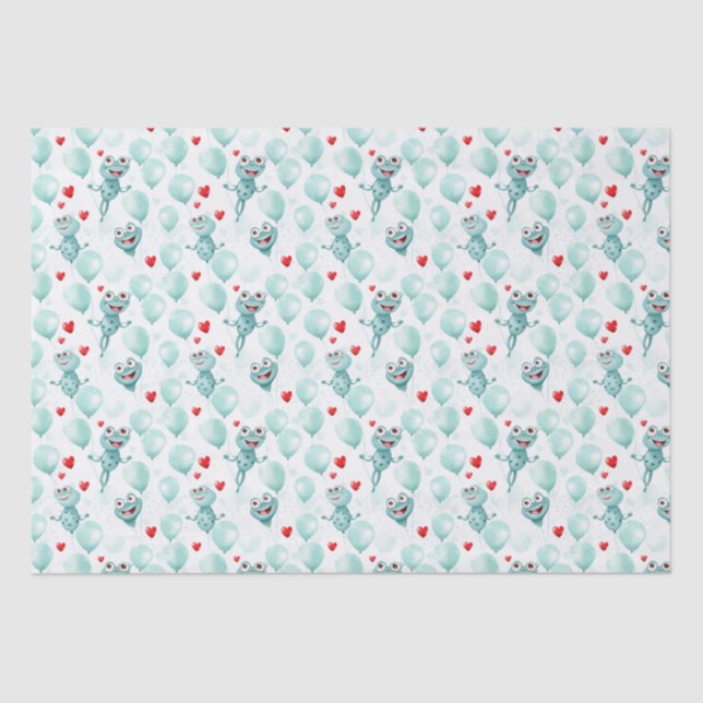 Papier Mousseline Grenouilles et grenouilles de coeur en ballons (Recto)