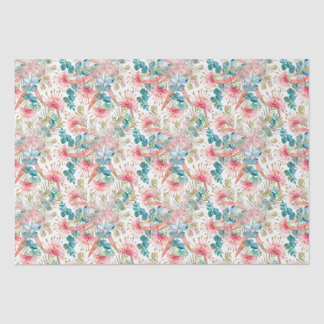 Papier Mousseline Grevillea Rose Et Eucalyptus (Recto)