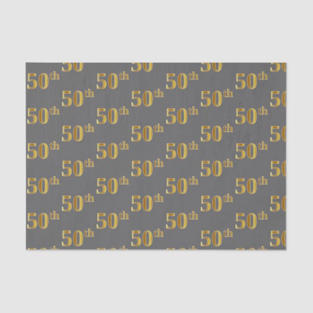 Papier Mousseline Grey, Faux Gold 50th (Cinquantième) Event Tissue P (Recto)